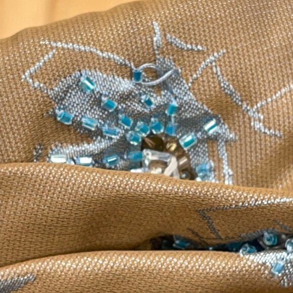 Carmen Marc Valvo SIZE 6 Camel/Aqua Beaded or Embellished Ruched Mini w Boning - Picture 8 of 8